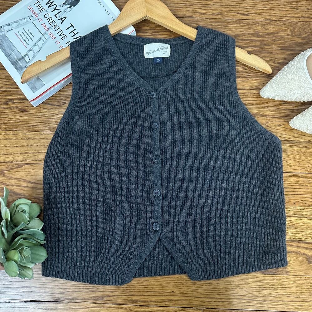Universal Thread Gray Sweater Knit Button Front S… - image 2